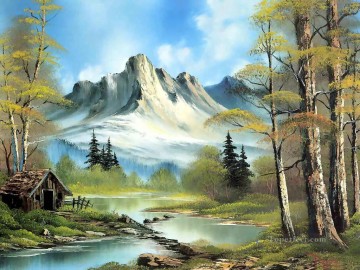 mountain cabin Bob Ross freehand landscapes Oil Paintings